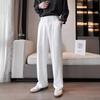 Men's White High Waist Pleated Wide Leg Autumn Suit Pants