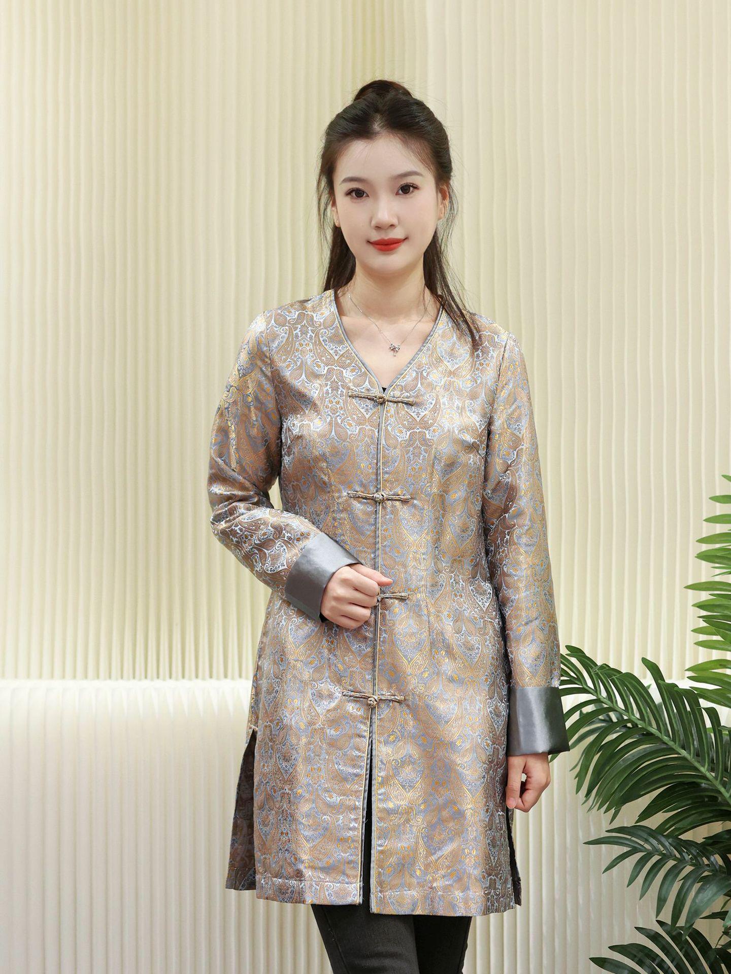 

WT025 Women s Slimming Tibetan-Style Mid-Length Jacket for Spring, Summer, and Autumn XL абрикосовый