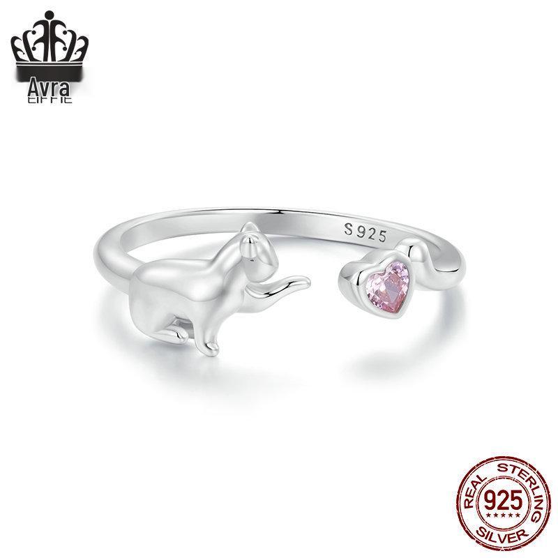 Adjustable Platinum-Plated S925 Sterling Silver Naughty Cat Ring