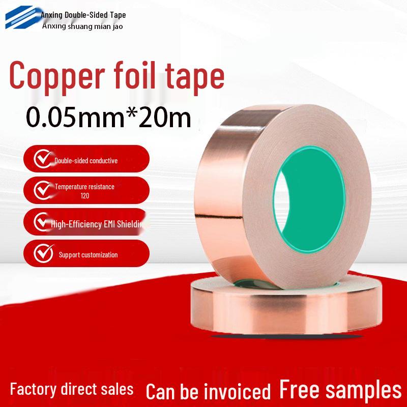 Double-Sided Conductive Copper Foil Tape, 0.05mm Thick, Pure Copper Shielding, Heat Dissipation, Self-Adhesive. Double Conductive; 5mm x 20m