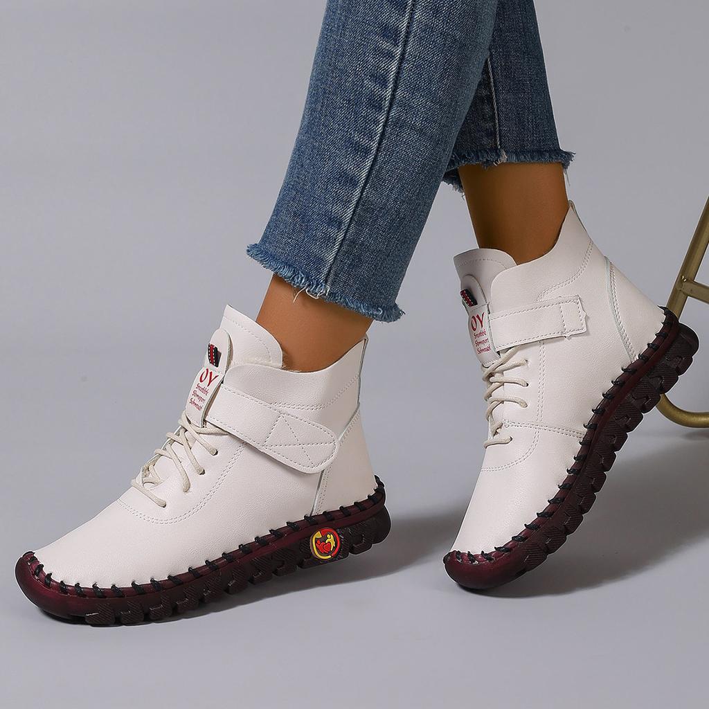 Cotton Shoes Hand-stitched Beef Tendon Soft Sole Velcro European and American Casual Velvet Thickened Warm Mother Shoes