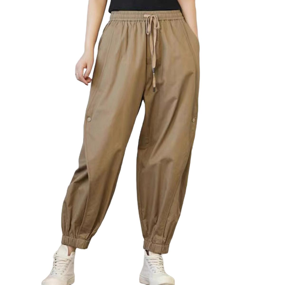 

Женские шаровары Yousheng, однотонные повседневные брюки с завязками на талии, свободные брюки для дома, повседневная одежда 2XL хаки