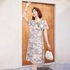 New Chinese Style Printed Chiffon A-Line Dress