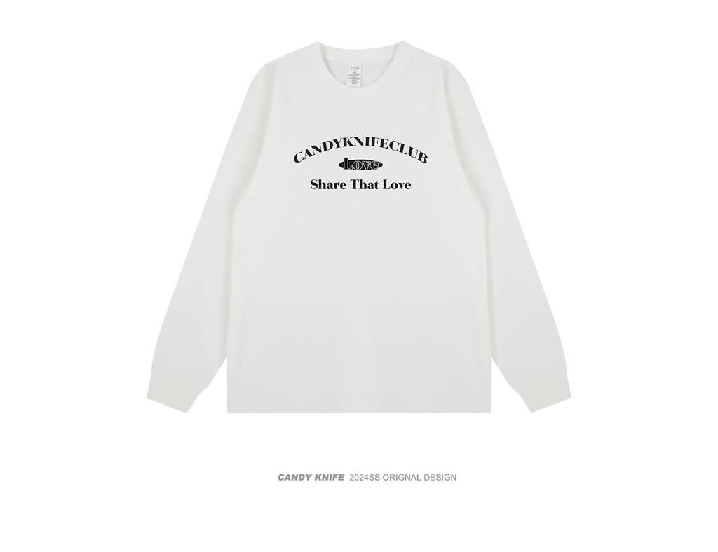 2024 Korean Trend Letter Print Couples Cotton Long Sleeve T-shirt