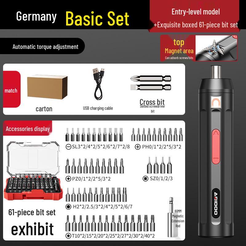 German Rechargeable Hand-Automatic Electric Screwdriver Set - Small Household Lithium Battery Tool