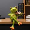 Frog Musician Statue Hand-Engraved Frog Ornament with UV Coating Mini Resin Figurine Playing Musical Instrument Garden Decor