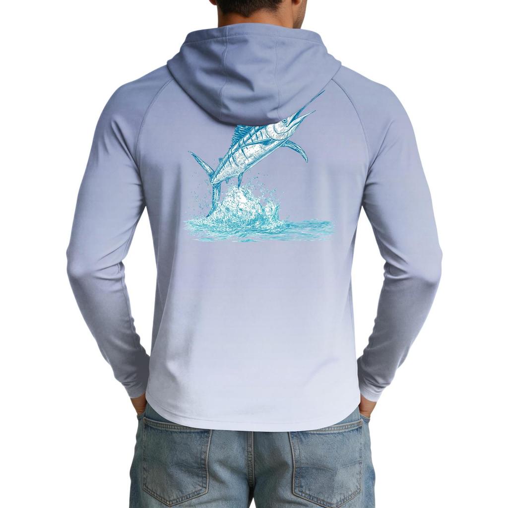 Men's UPF50+ Sun Protection Cooling Shirt Lightweight Stretch Hooded Outdoor Fishing Sports Top Long Sleeve