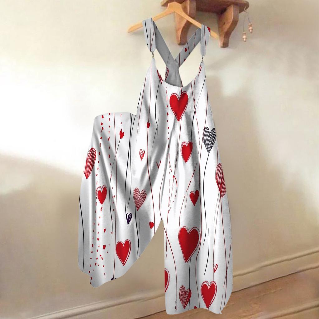 Sommer-Overall für Damen mit Valentinstags-Print im Vintage-Stil (Nicht verstellbarer Riemen)