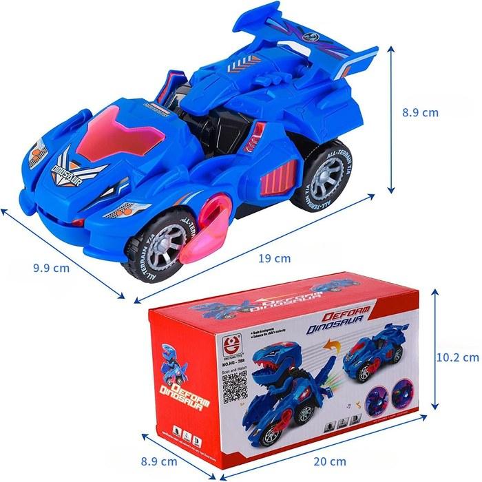 Dinosaur Transforming Robot Car Toy LED Light & Sound Vehicle - Singing Car, Auto-Transforming, Light Music - #2 Blue