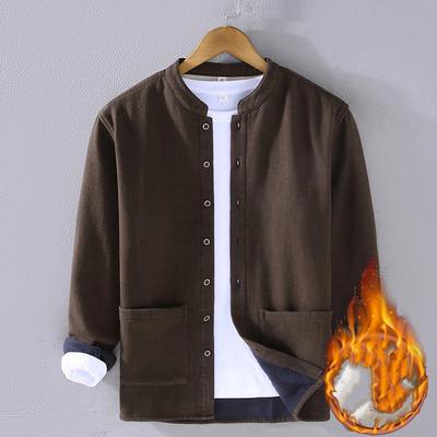 Warme Winterhemden für Herren Chinesischer Stil Traditionell Stehkragen Scheibenknopfhemden Herren Verdickt Lässige Oberteile Baumwolle Leinen Fleecejacke