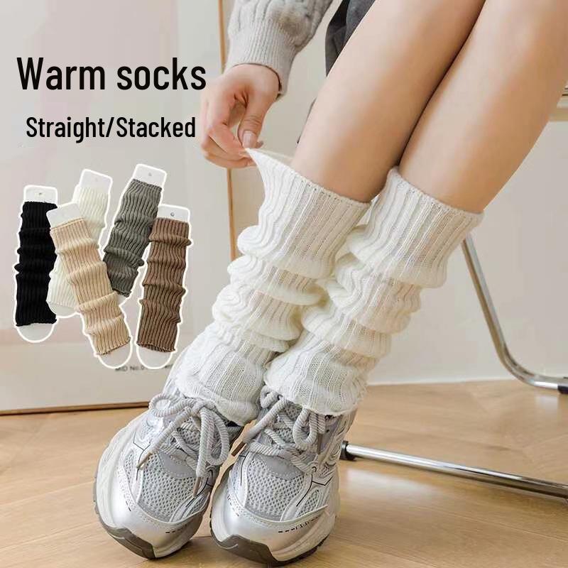 Japońskie dzianinowe getry w jednolitym kolorze dla kobiet - wyszczuplające, ciepłe, modne skarpetki jesienno-zimowe