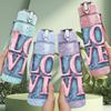 1PC Love Text Slogan Print 750ml Color Plastic Sports Water Bottle Leakproof Flip Straw Lid Suitable for Sports Office Home Use