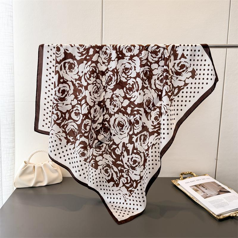 French Elegant Imitation Silk High-End Printing Large Square Scarf Silk Scarf Shawl Headscarf Neck Protection Scarf Decorative Women'S Scarf