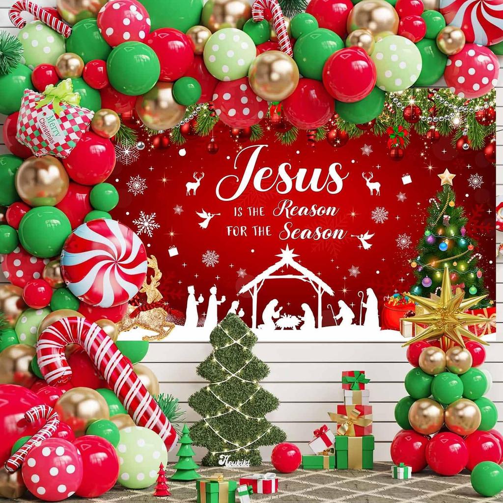 MEHOFOND Jesus is The Reason for The Season Backdrop Banner, Nativity Xmas Tree Snowflake Christmas Party Decorations, W
