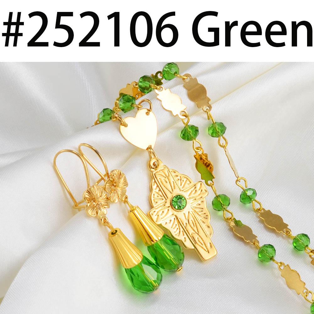 Hawaiian Cross Jewelry Sets Flower Pendant Necklaces Earrings Crystal Beads Ball Chains Guam Micronesia Chuuk #252106