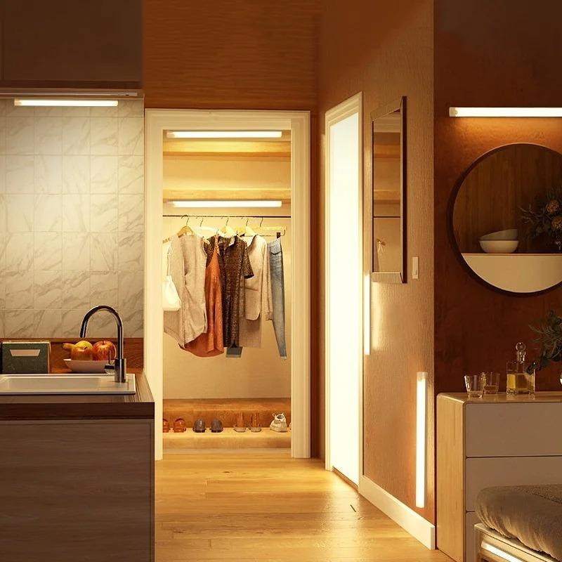 LED Motion Sensor Light Wireless LED Night Light Type C Rechargeable Light Cabinet Wardrobe Lamp Staircase Backlight For Kitchen