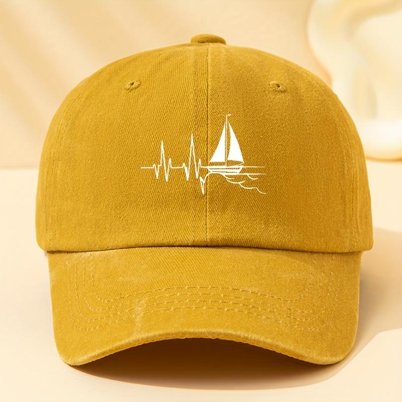 

Sailing Print Unisex Washed Baseball Cap Outdoor Vacation Camping Casual Hip Hop Peaked Cap Cycling Cap жовтий