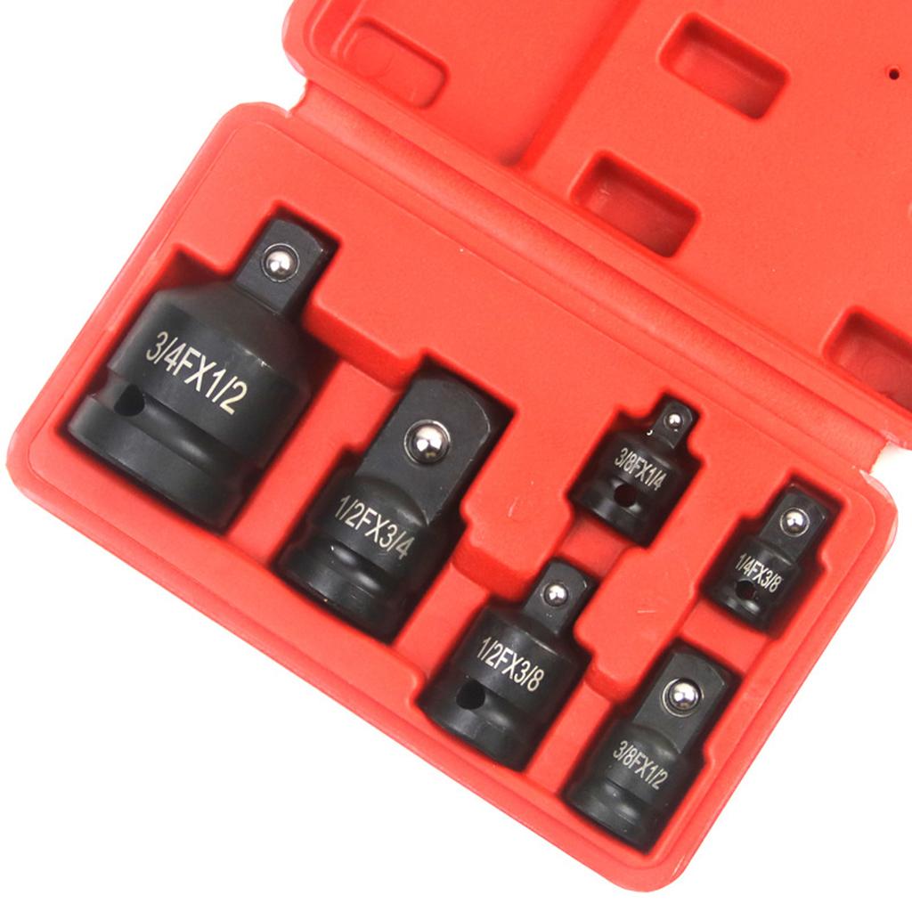 6Pcs Impact Socket Wrench Adapter Set 1/4 3/8 1/2 3/4inch Square Drive Adapter Reducer Spanner Hand Tool Kit with Case