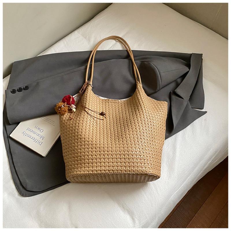 Autumn new texture braided pattern commuting simple large capacity retro solid color bucket armpit shoulder bag for women