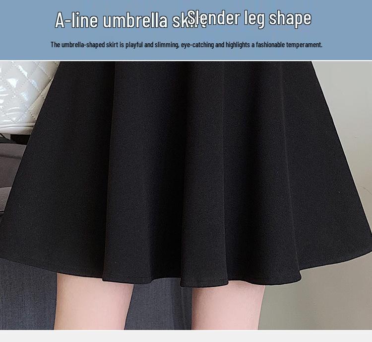Black High-Waisted Wool Pleated A-Line Short Skirt for Women - Slim-Fit Spring/Autumn 2026 Collection