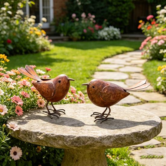 2 Pcs Rusty Metal Bird Figurine Farmhouse Vintage Bird Garden Statue Decorative Cute Small Bird Sculpture for Home Patio Yard Lawn Decor
