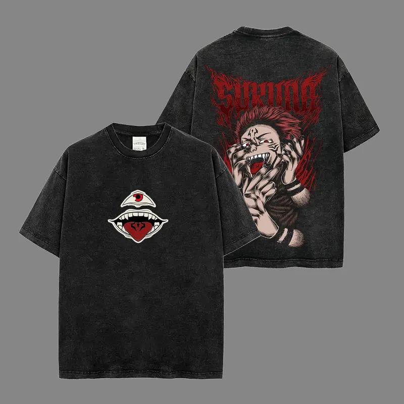 

Ryomen Sukuna Jujutsu Kaisen Graphic T Shirt Men Short Sleeve Cotton Tshirts Vintage Washed Tee Harajuku Male Oversized T-shirt XXL