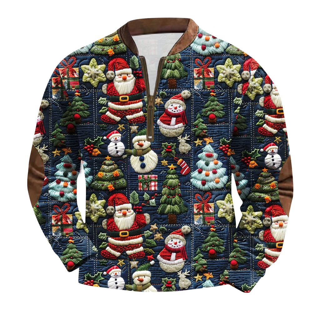 Men's Fashion Christmas Printed Corduroy Zipper Shirt