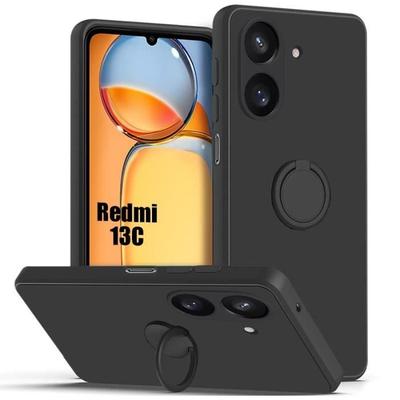 Silicone Case for Xiaomi Redmi 13C - Black - Support Ring - Shockproof