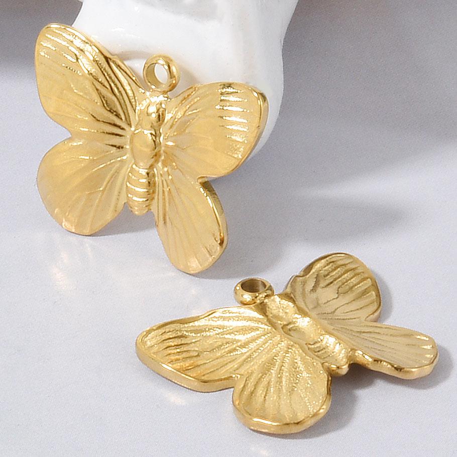 6pcs/Lot Silver/Gold Color Butterfly Animal Pendant Stainless Steel Charm For Jewelry Making Supplies Handmade Keychain Necklace