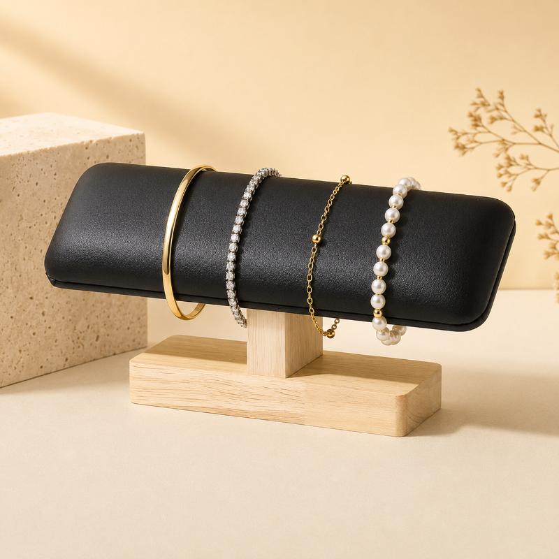 T Shaped Bracelet & Bangle Display Rack Wooden Base PU Leather Velvet 1PC for Watch Jewelry Retail Display Gift for Sellers
