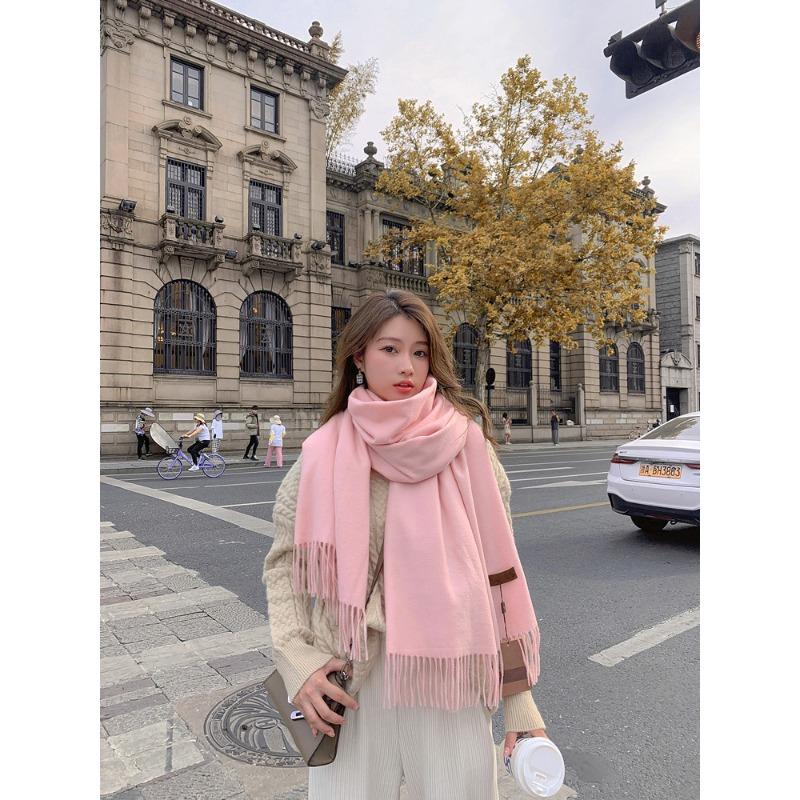 Wool Scarf Women's Autumn and Winter Warm Thickened Cashmere Scarf Versatile Tassel Shawl Korean Style Solid Color Scarf