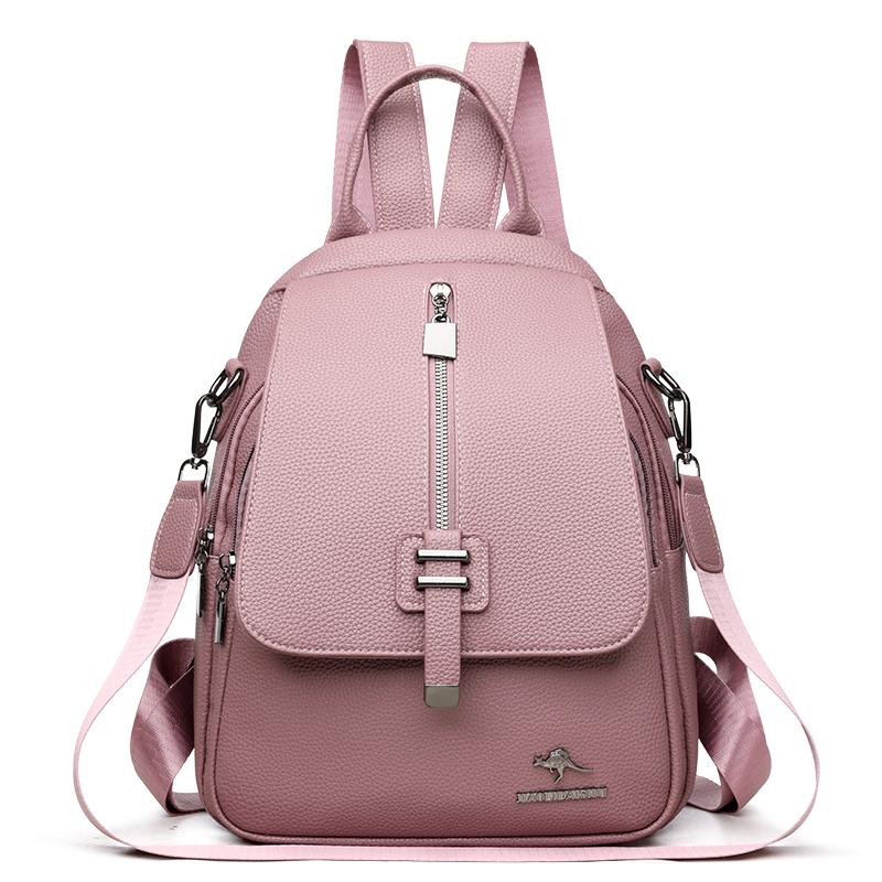 Women's Retro Solid Color Outdoor Backpack Soft Leather Large Capacity Backpack