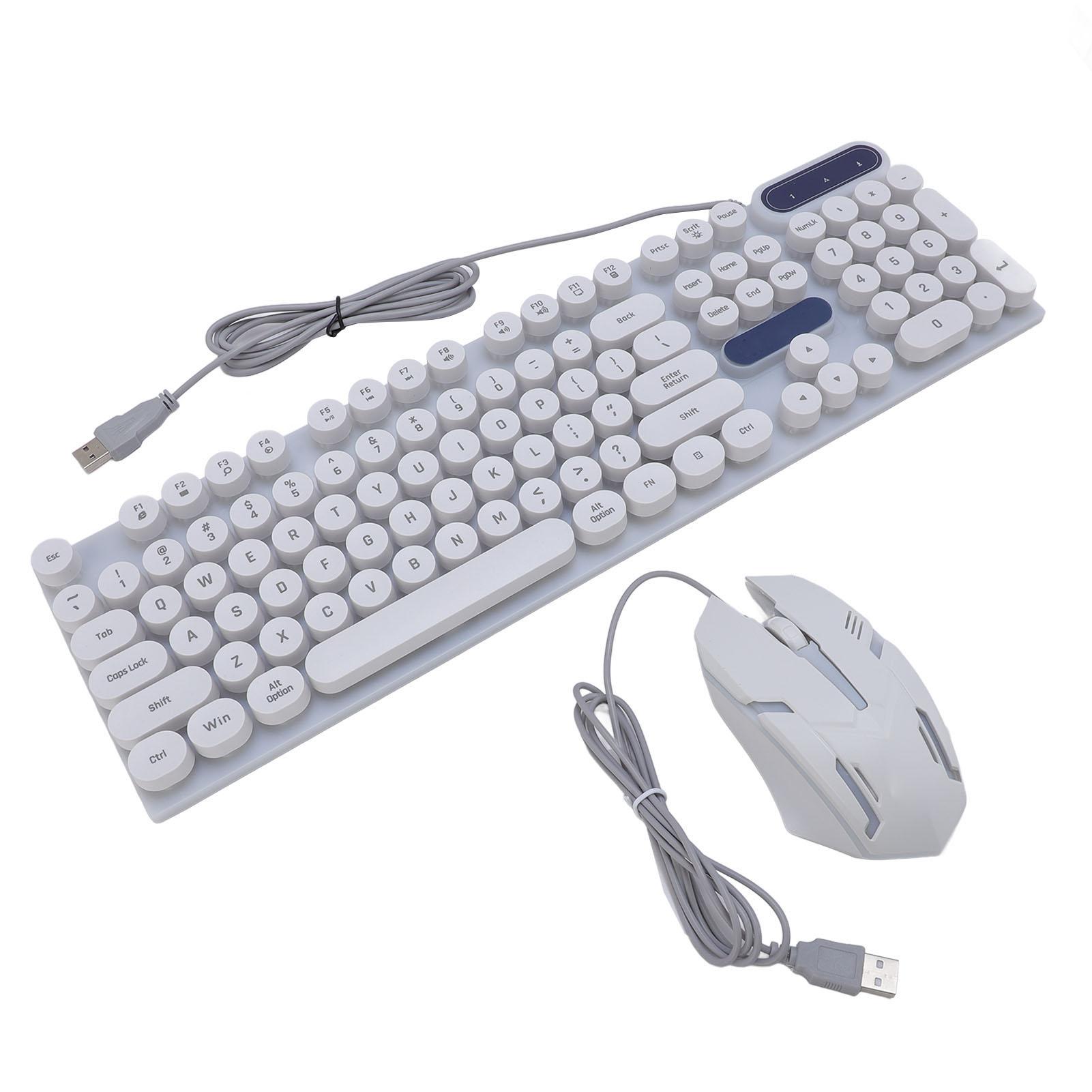 

USB-клавиатура и мышь с подсветкой 1600DPI в стиле ретро-панк с круглыми клавишами, проводной компьютер белый