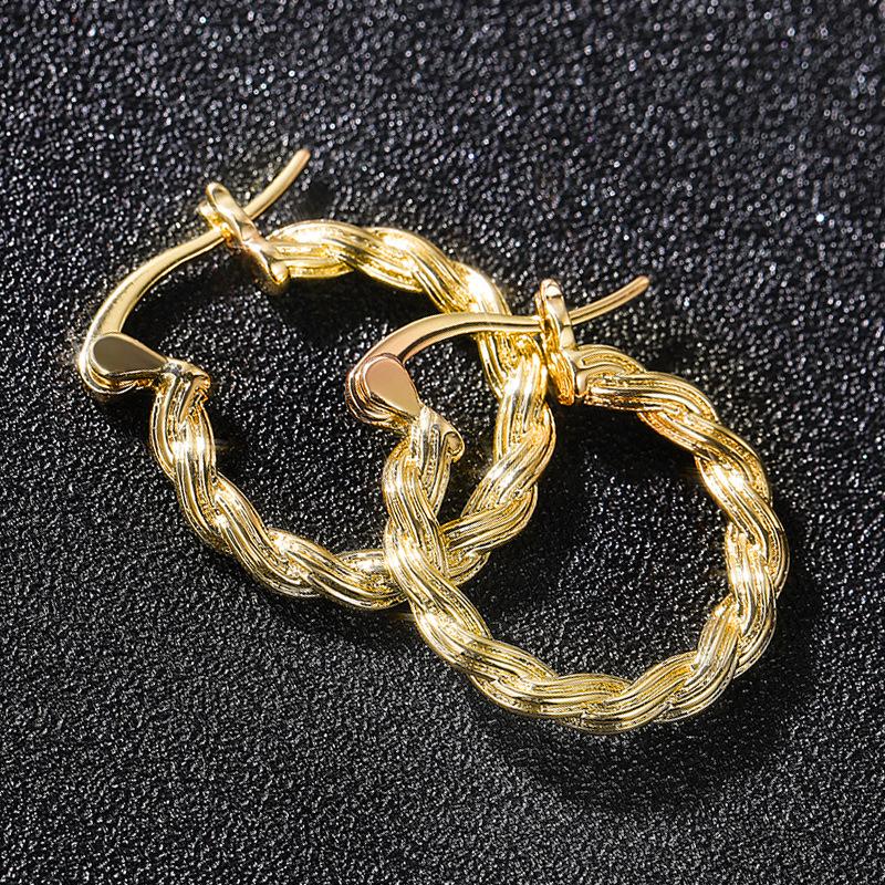 

New Retro Cool Fried Dough Twists Ear Rings European and American Trends Simple Metal Ladies Versatile Fashion Zircon Zircon