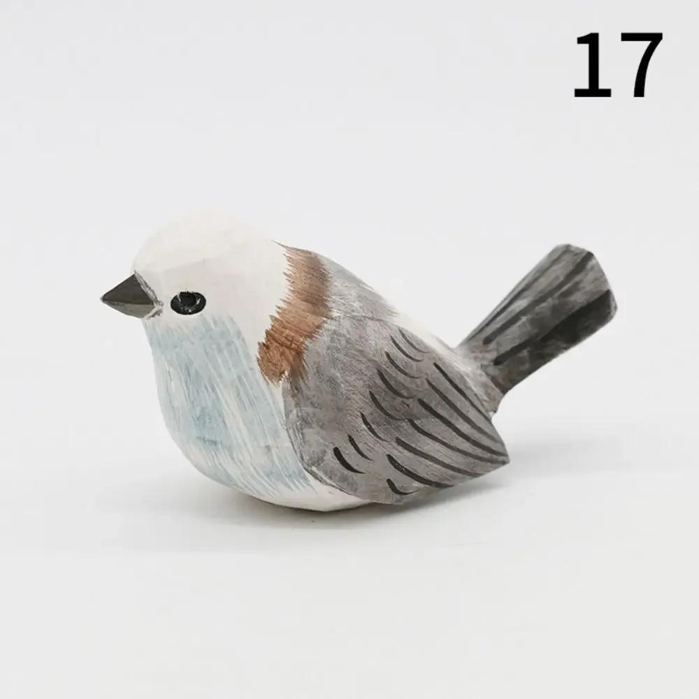 Creative Cute Wood Carving Bird Mini Carving Small Bird Ornament Handmade Painting Wooden Bird Figurine Tabletop