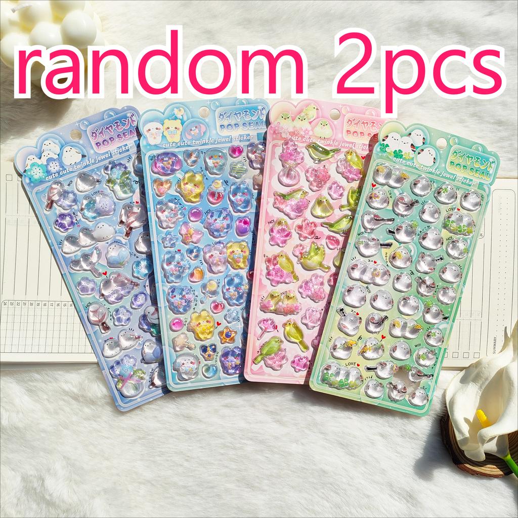 Glitzer 3D Kristall Spatz Aufkleber 4 Stück - Niedliche Japanische Tier Aufkleber für Notizbuch Handyhülle DIY Kinder Mädchen Geschenk Dekor