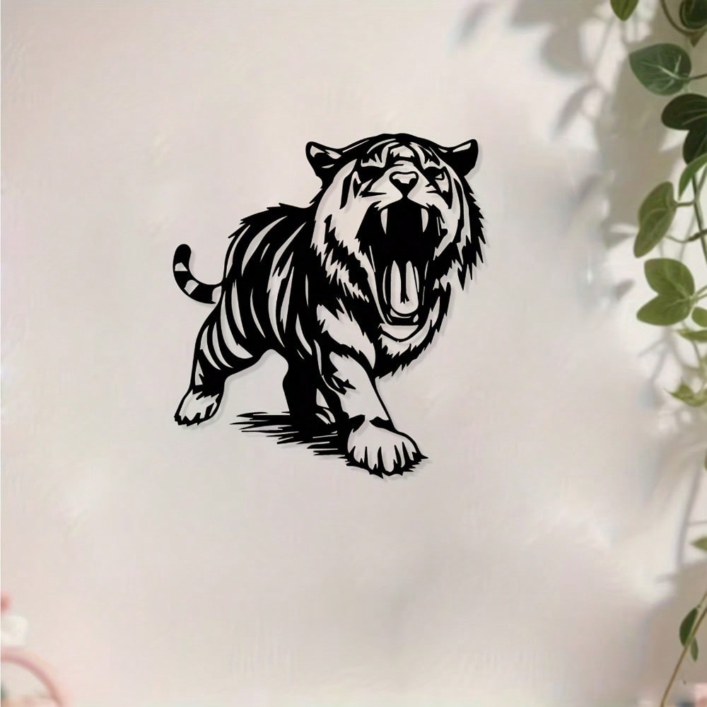 Roaring Tiger Metal Wall Art, Weather-Resistant Wildlife Decor for Home & Garden