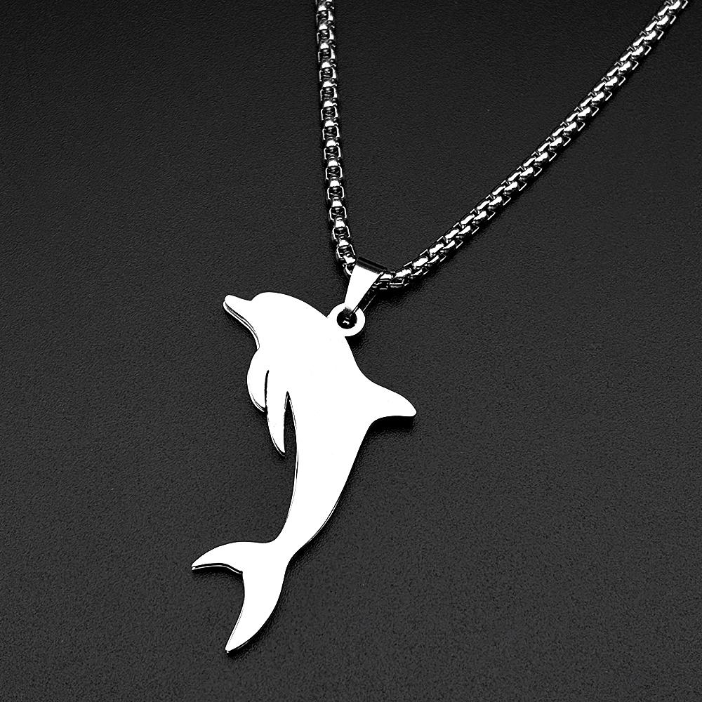 Jumping Dolphins Pendant Necklace For Women Men Stainless Steel Abalone Shell Ocean Clavicle Neck Chain Animal Jewelry Gifts