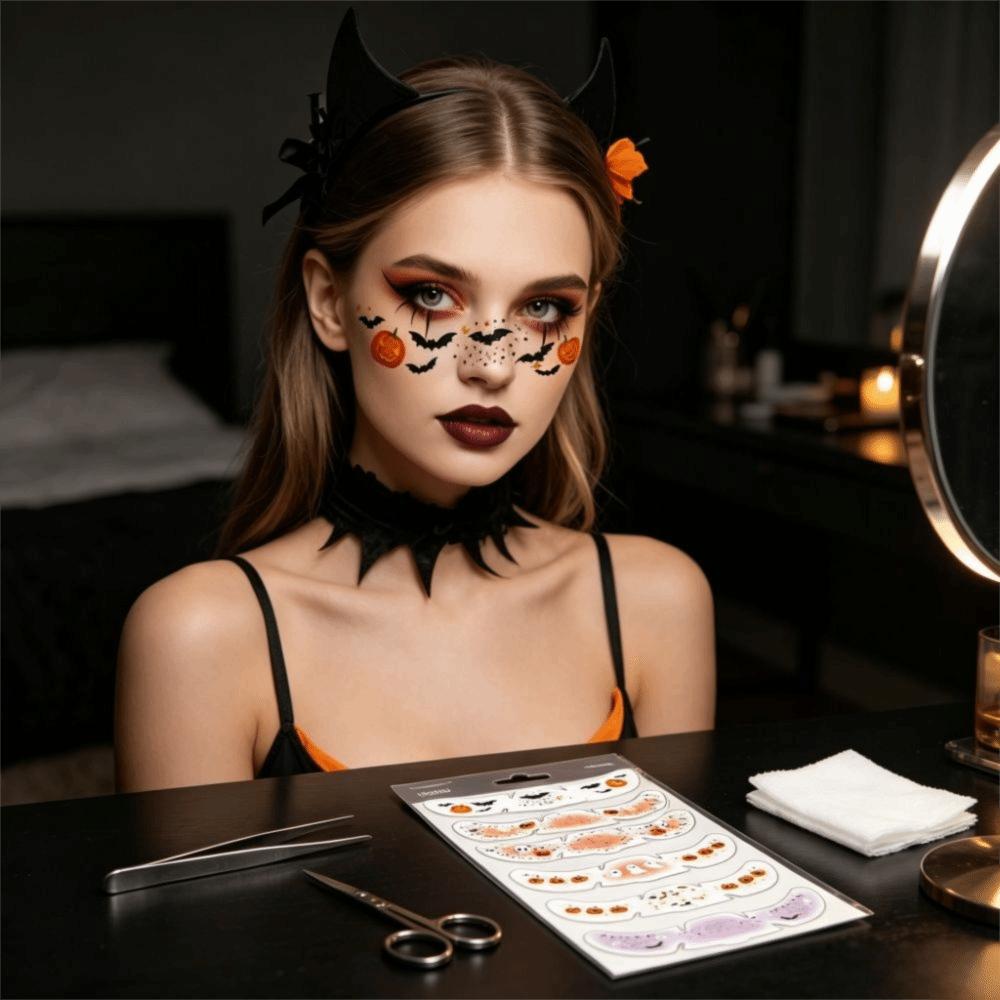 Waterproof Facial Tattoo Stickers Ghost Pumpkin Bat Ghost Stickers Halloween Party