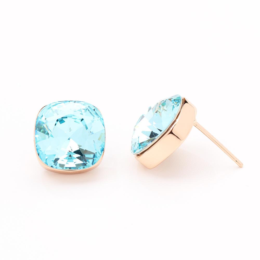 European and American personality versatile eight-color princess square crystal earrings, gold-plated fashion without pierced earrings, earrings, wome