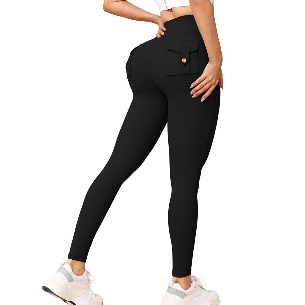 Pantaloni da Fitness Yoga a Vita Alta con Tasche e Sollevamento Glutei in Pile Elastico da Corsa Stretti Sportivi