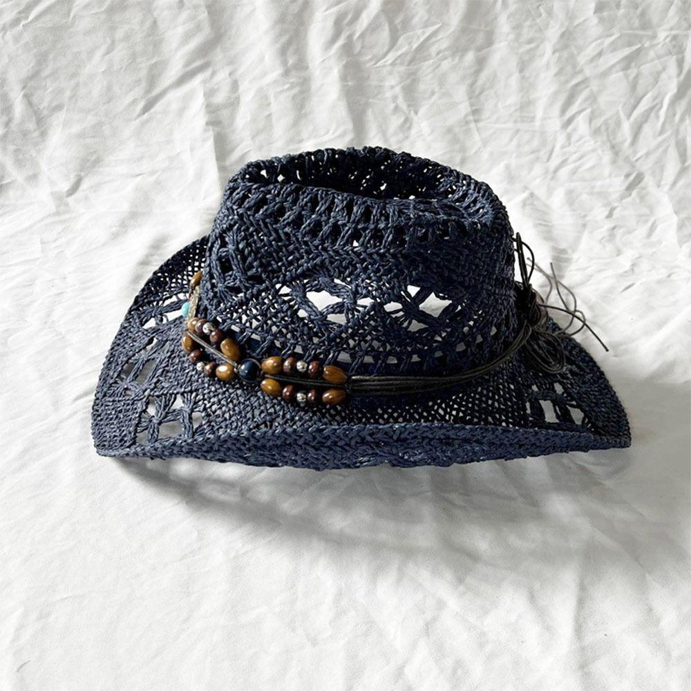 Straw Weave Sombrero Hat Hollow Out Western Cowboy Hats Bohemian Straw Hat  for Outdoor Holiday