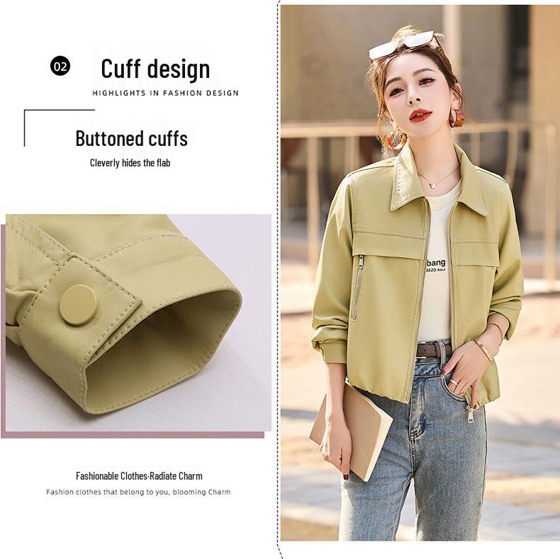 Women's Fashion Lapel PU Leather Jacket - Spring 2025 Collection, Short Coat