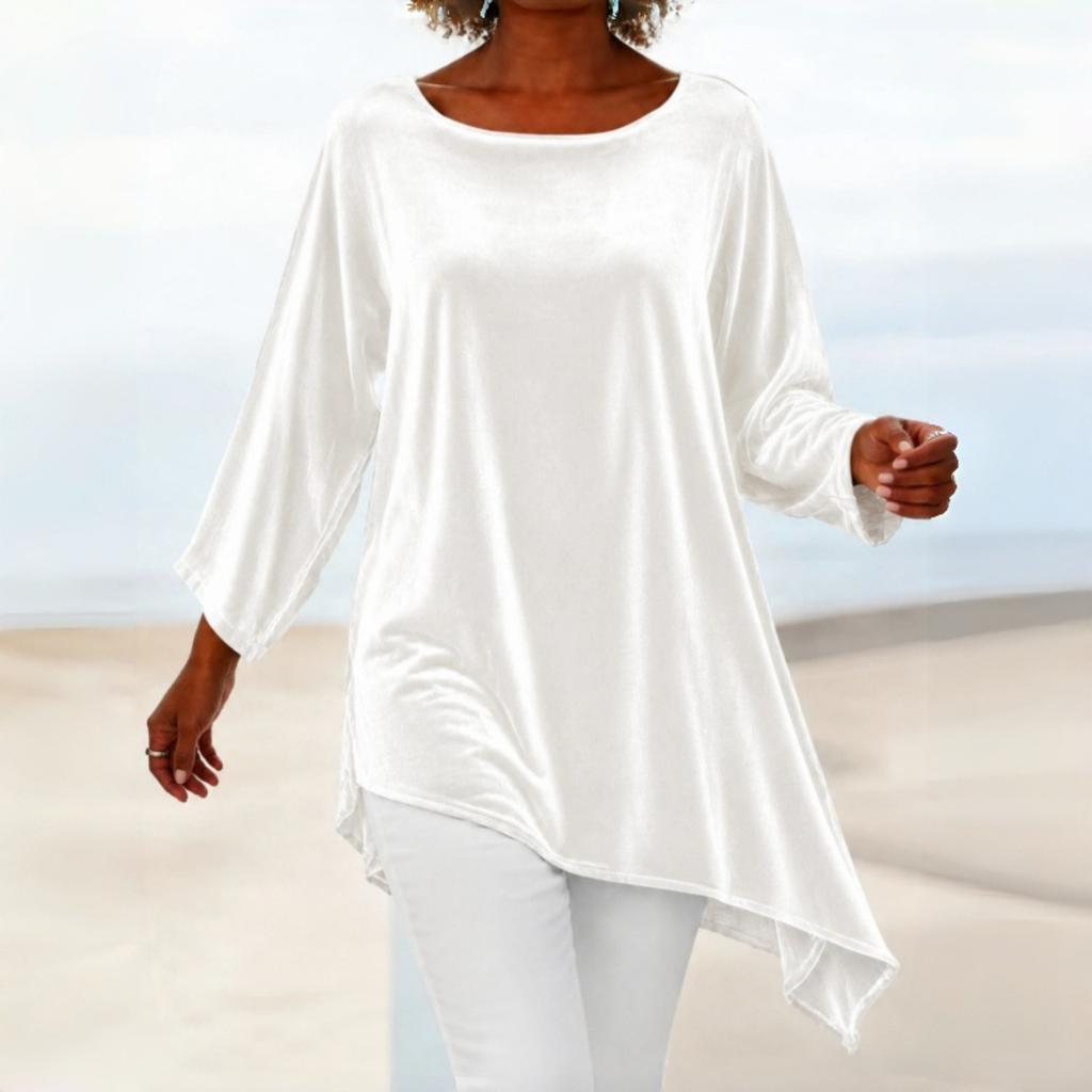Women's Velvet Long Sleeve T-Shirt Round Neck Loose Fit Casual Top