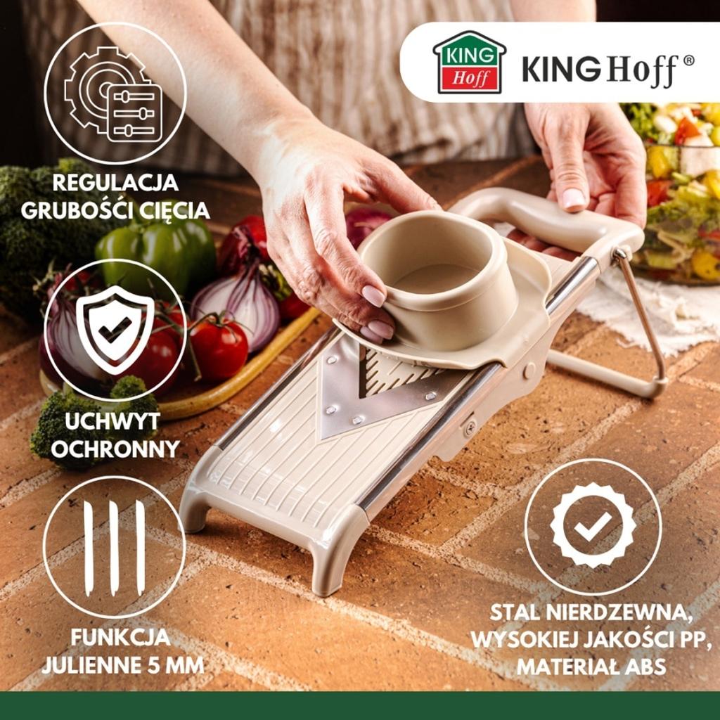 KINGHOFF KH-2006 Mandoline Slicer, Stainless Steel, Adjustable Thickness, Gray, 30x13.5x11.5cm, with Pusher