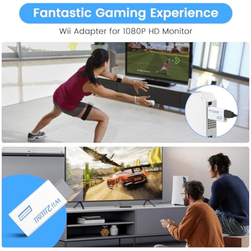 Wii to HDMI Converter Adapter with 1.5M HDMI Cable, 1080P Full HD Compatible, 3.5mm Audio Output ...