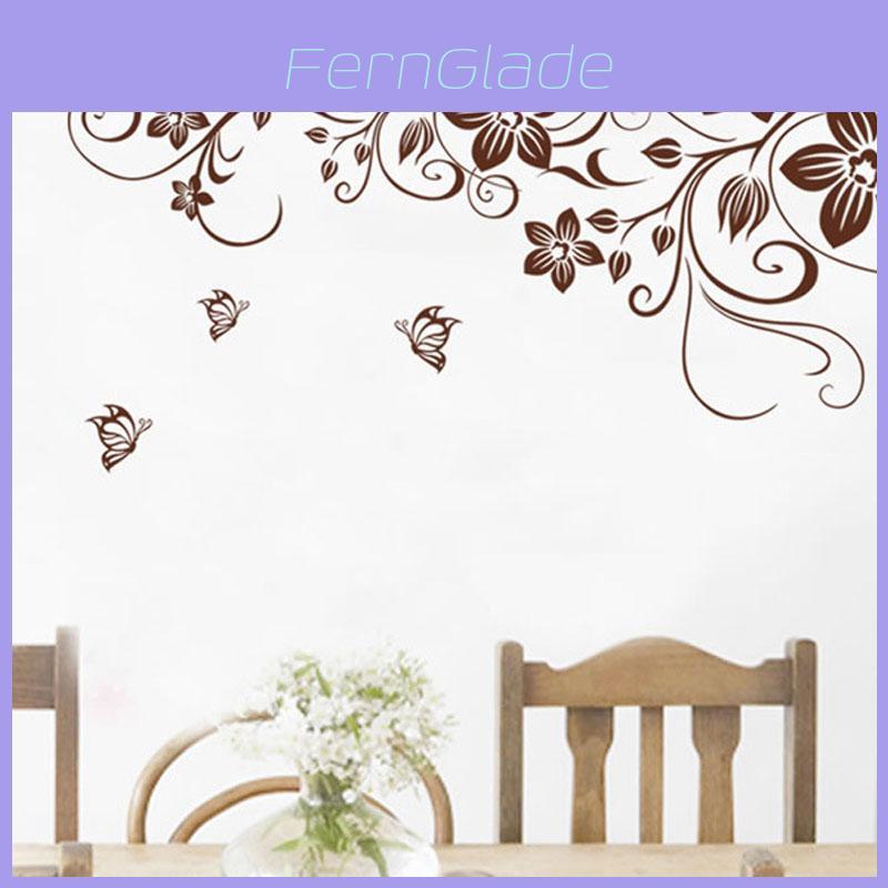 Butterfly Vine Flower Vinyl Wall Art Stickers With Elegant Modern Design For Living Room Decor