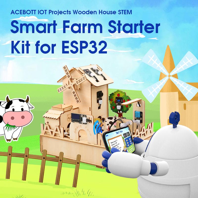 ACEBOTT ESP32 IOT Projects Wooden House STEM Smart Farm Starter Kit For Arduino