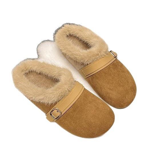 Birkenstock fluffy slippers wear new autumn and winter velvet warm bag head half slippers