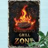 1-Pack Vintage "Grill Zone" Metal Tin Sign - Rustic Iron Wall Art with Flames,Grill Artwork, Durable Indoor/Outdoor Decor for K